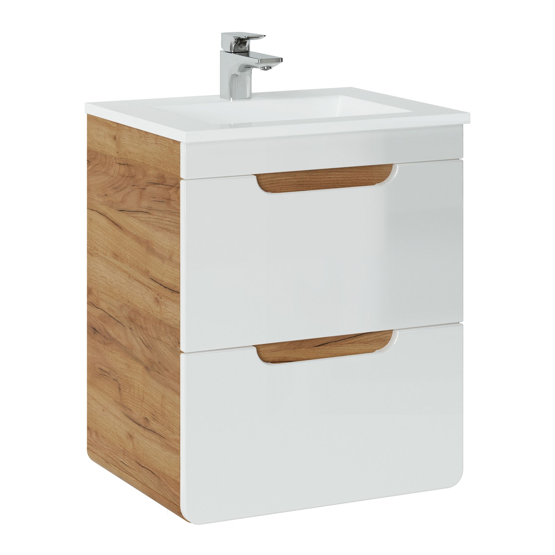 Szafka z Umywalką 824 Aruba Comad Biały, Dąb Craft Złoty