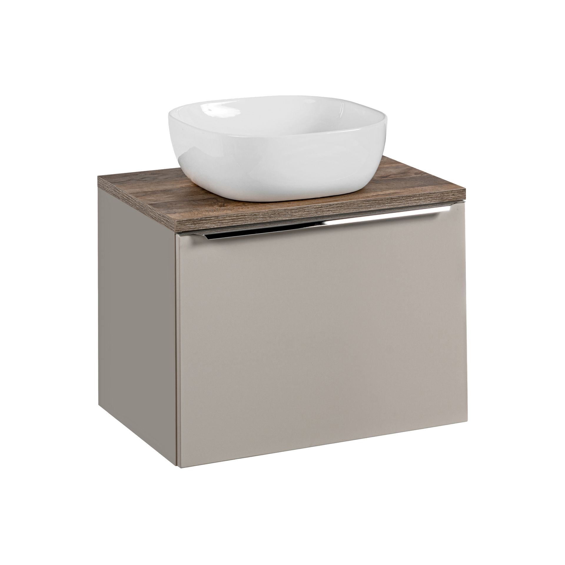 Szafka Łazienkowa Wisząca z Blatem i Umywalką Nablatową 82-60-B-2S Santa FE Taupe Comad Szary Krzemowy, Dąb Santa Fe Vintage