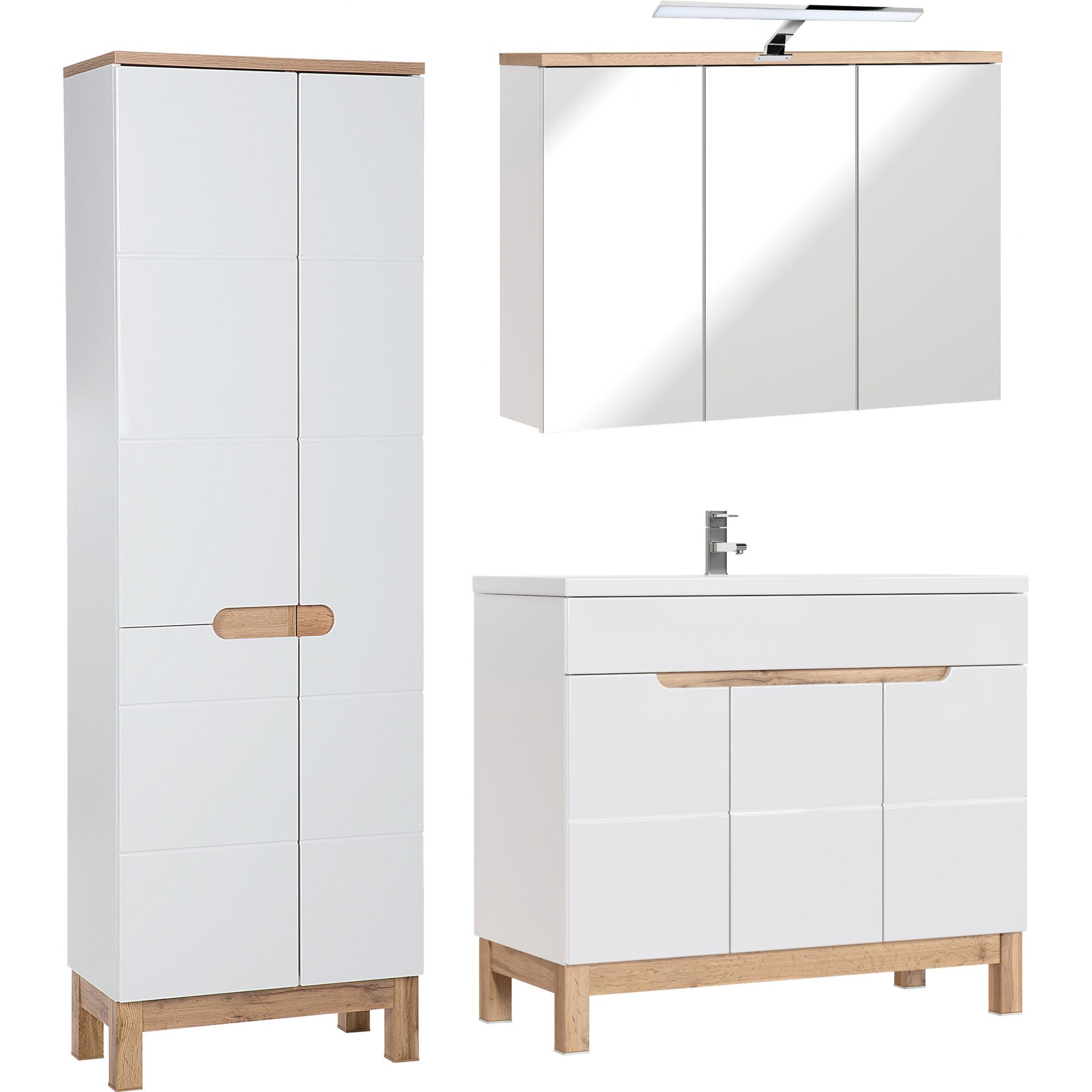 Zestaw Mebli do Łazienki Set 100 cm Bali White Comad Biały Kasai, Biel Alpejska, Dąb Wotan