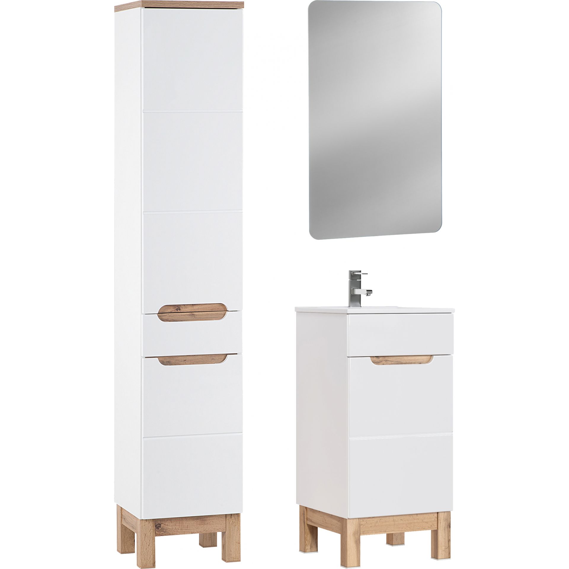 Zestaw Mebli do Łazienki Set 40 cm Bali White Comad Biały Kasai, Biel Alpejska, Dąb Wotan