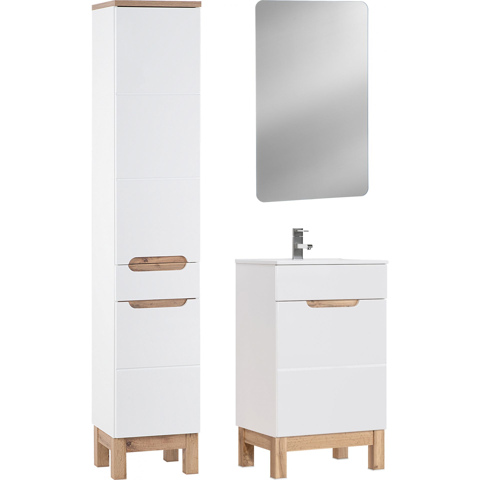 Zestaw Mebli do Łazienki Set 50 cm Bali White Comad Biały Kasai, Biel Alpejska, Dąb Wotan