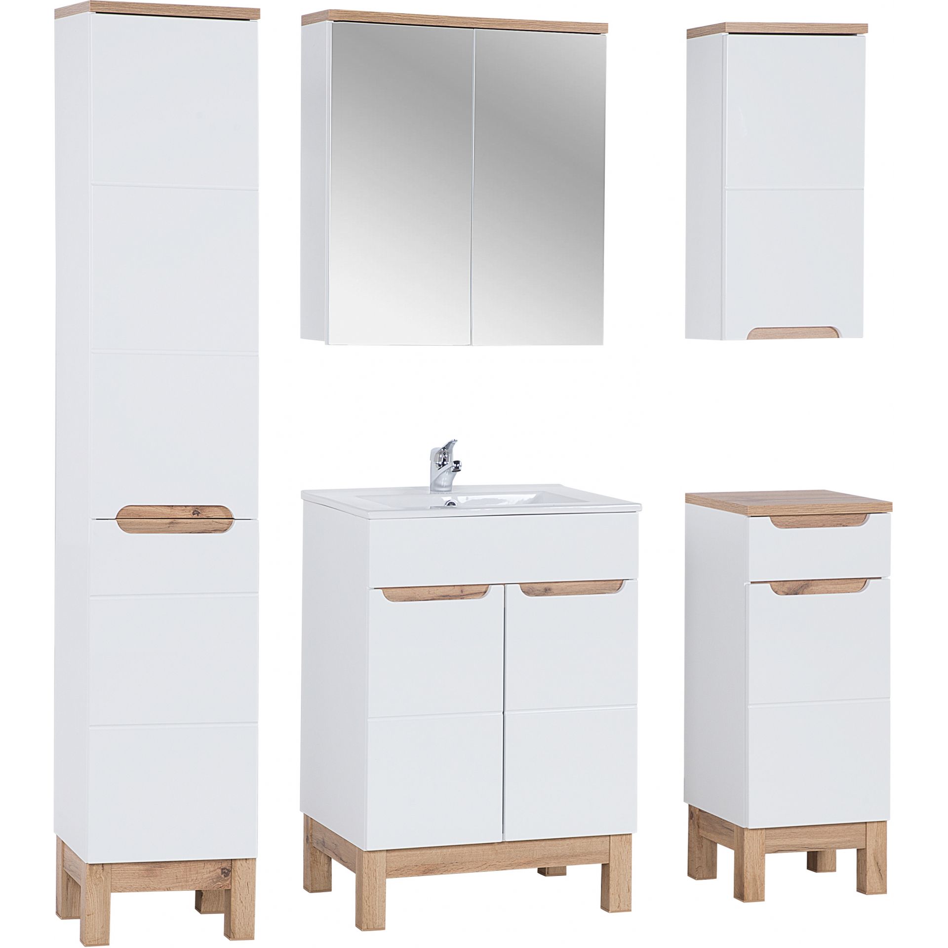 Zestaw Mebli do Łazienki Set 60 cm Bali White Comad Biały Kasai, Biel Alpejska, Dąb Wotan
