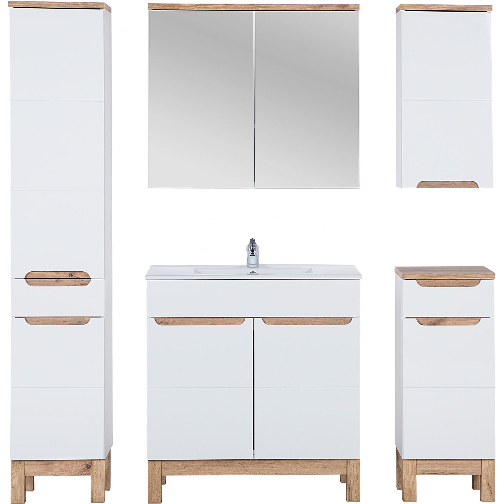 Zestaw Mebli do Łazienki Set 80 cm Bali White Comad Biały Kasai, Biel Alpejska, Dąb Wotan