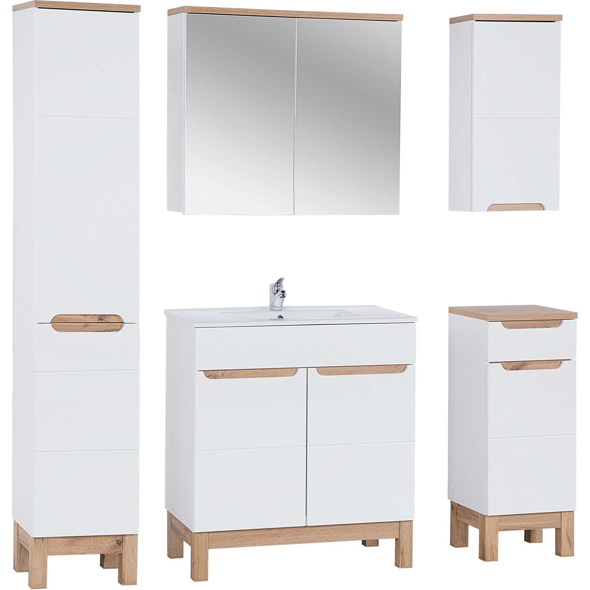 Zestaw Mebli do Łazienki Set 80 cm Bali White Comad Biały Kasai, Biel Alpejska, Dąb Wotan