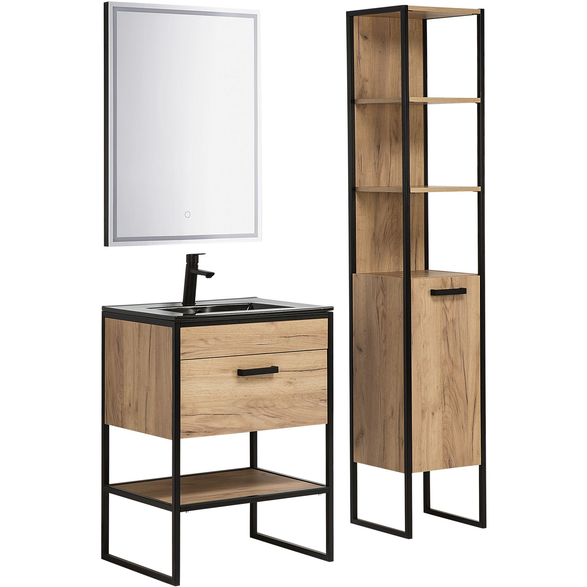 Zestaw Mebli do Łazienki Set 60 cm Brooklyn Comad Dąb Craft Złoty, Czarny