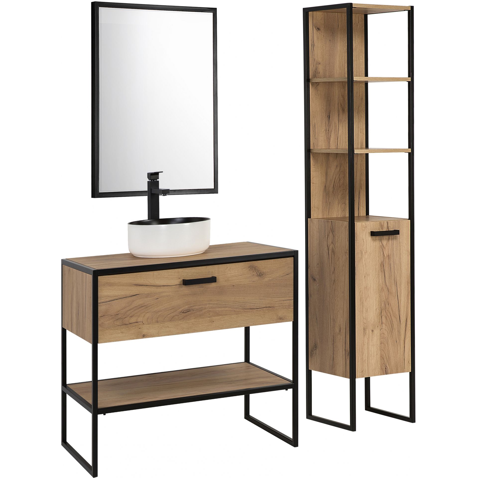 Zestaw Mebli do Łazienki Set Universal Brooklyn Comad Dąb Craft Złoty, Czarny