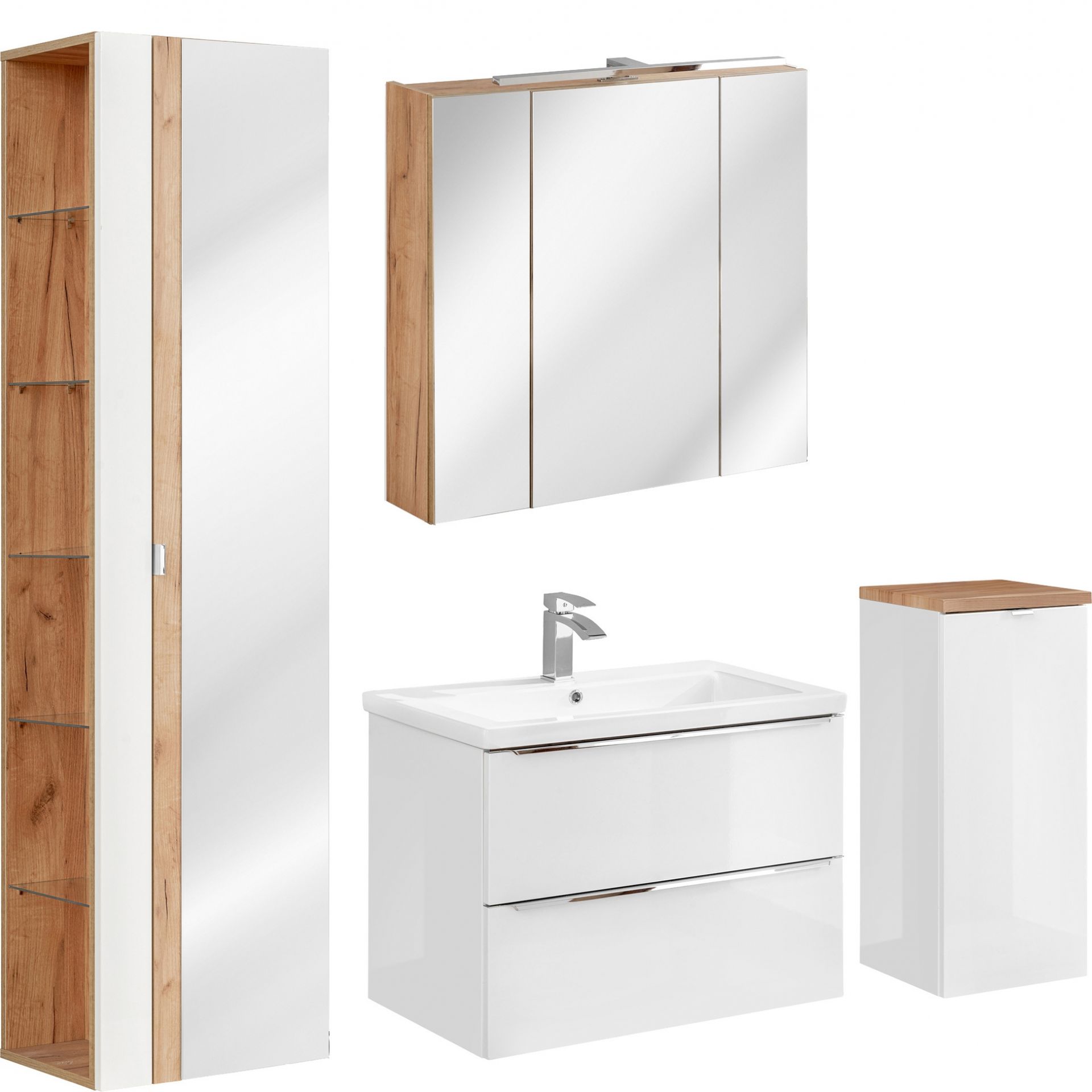 Zestaw Mebli do Łazienki Set 80 cm Capri White Comad Biały, Dąb Craft Złoty