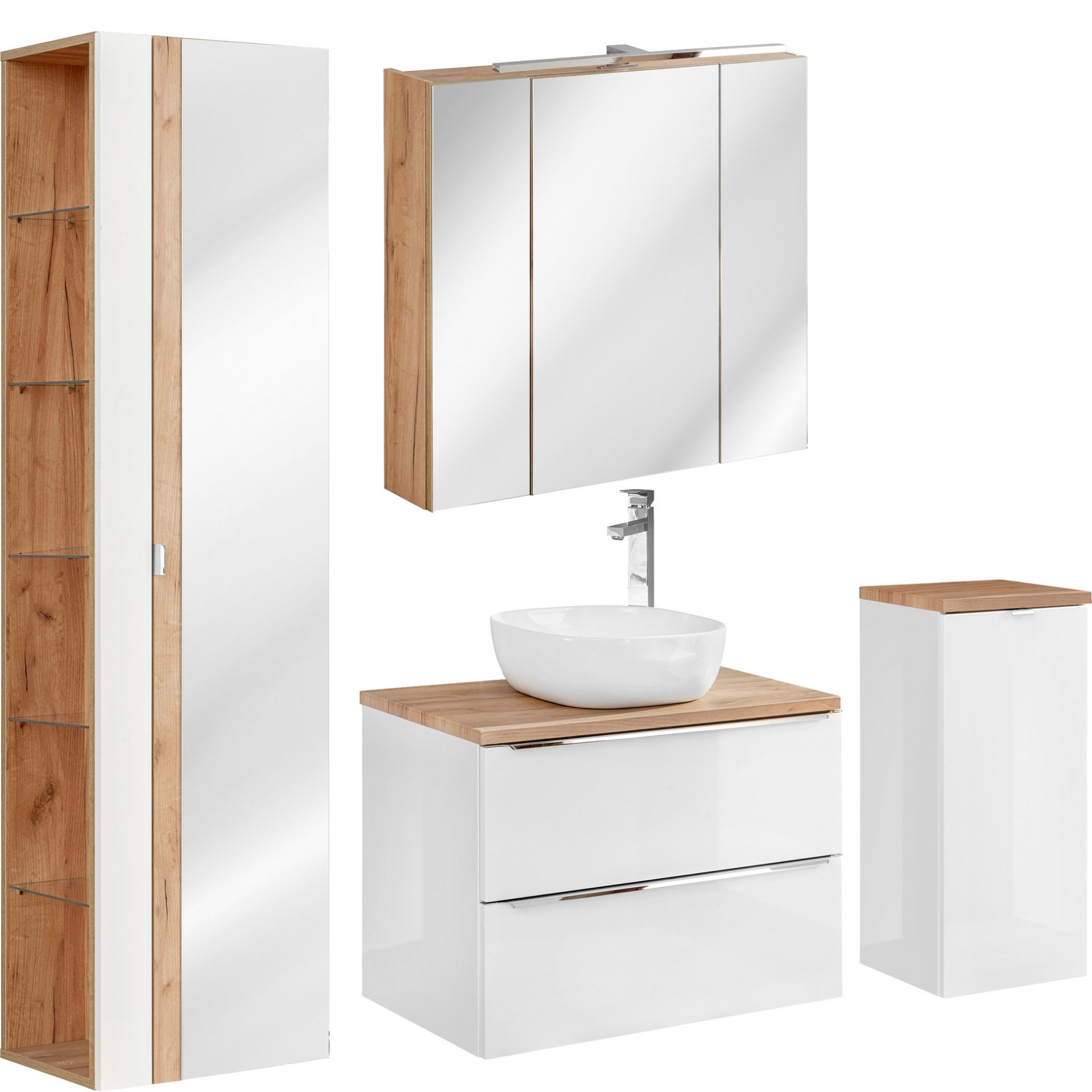 Zestaw Mebli do Łazienki Set 80 cm Capri White Comad Biały, Dąb Craft Złoty