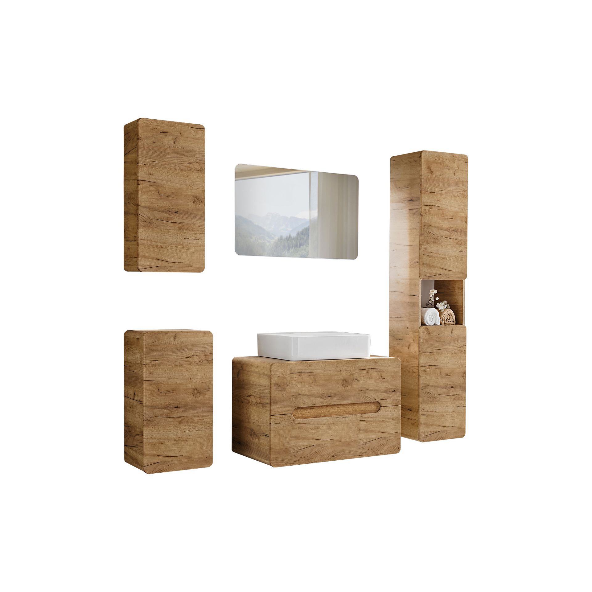 Zestaw Mebli do Łazienki Set 80-03 Aruba Craft Comad Dąb Craft Złoty