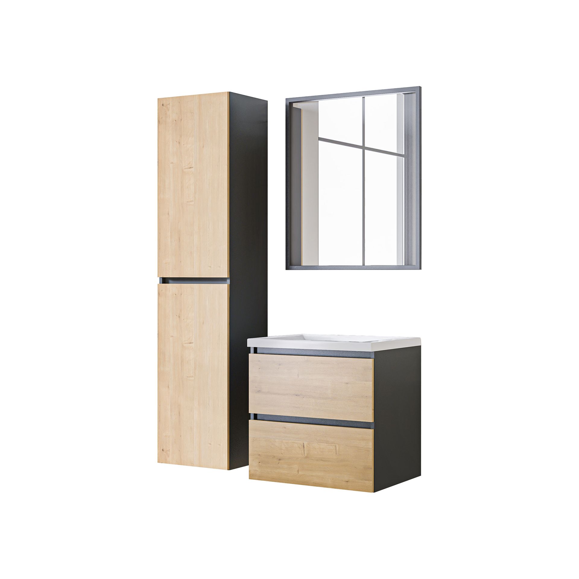 Zestaw Mebli do Łazienki Set 60-02 Monako Oak Grey Comad Dąb Hamilton, Diamentowy Szary