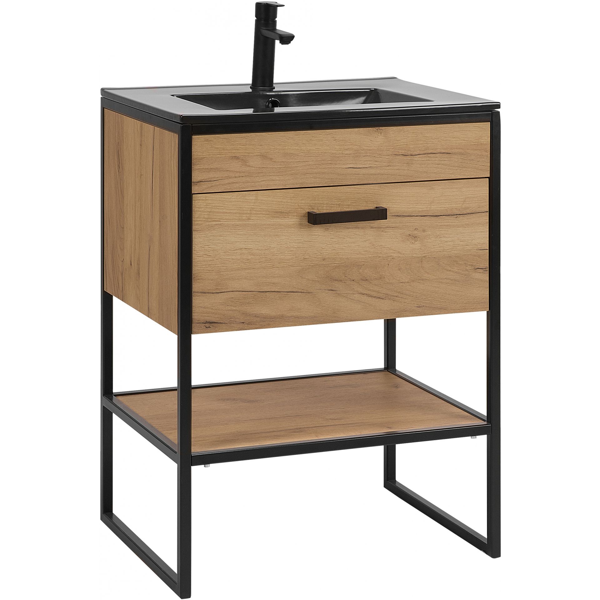 Szafka z Umywalką 820 Brooklyn Comad Dąb Craft Złoty, Czarny