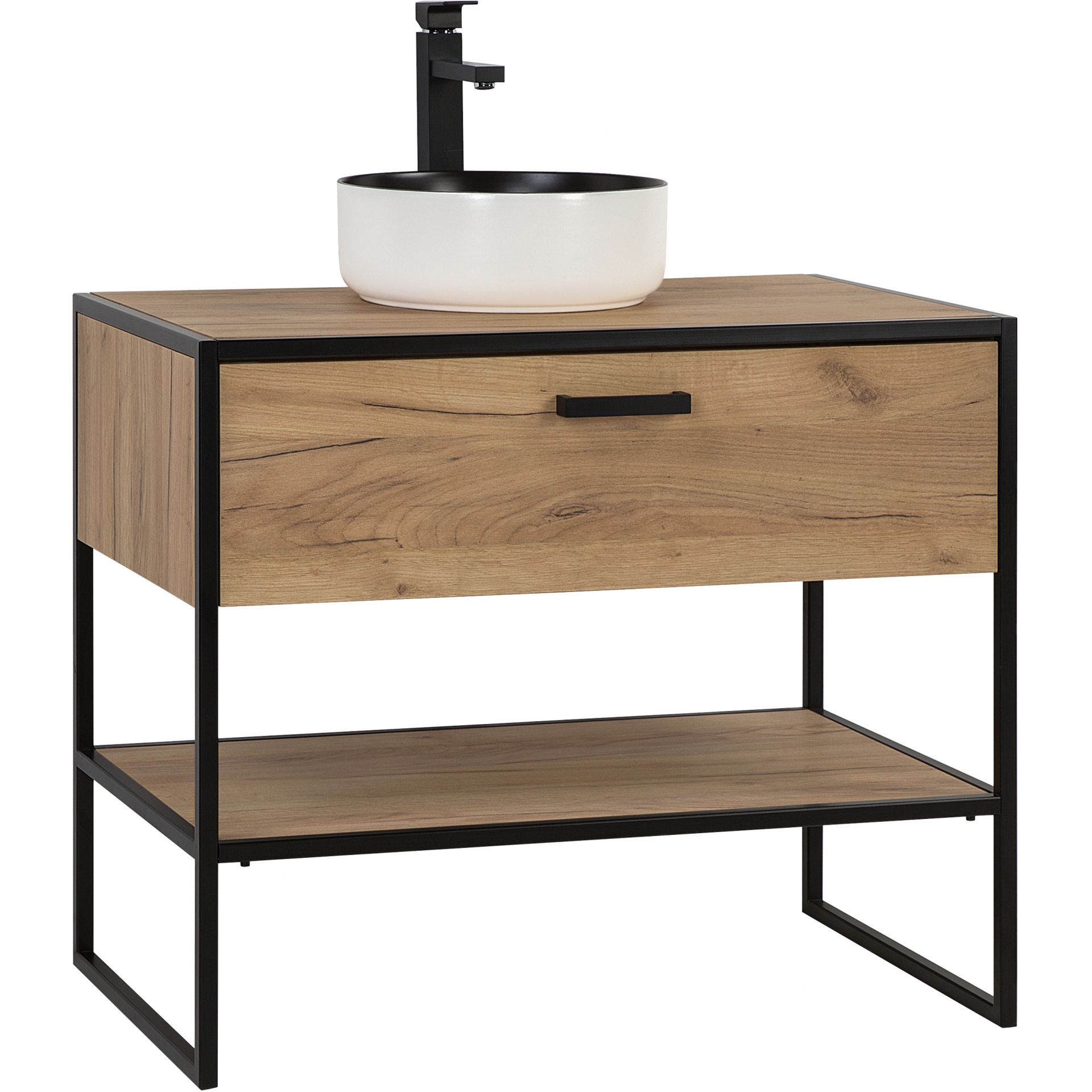 Szafka z Umywalką 827 Brooklyn Comad Dąb Craft Złoty, Czarny