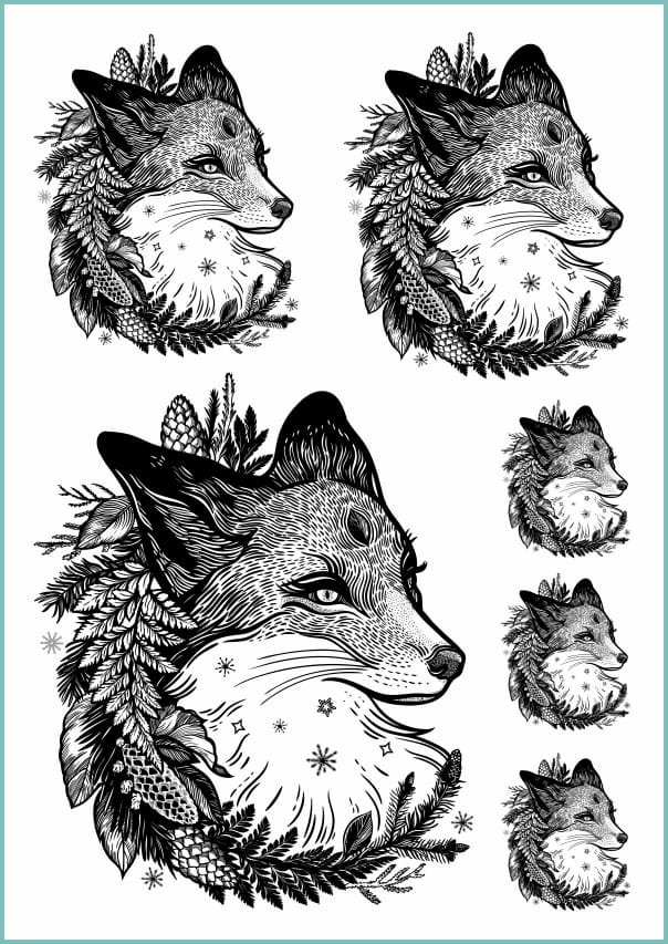 Tatuaże Zmywalne Tymczasowe, Lis Z Wieńcem, Arkusz A4