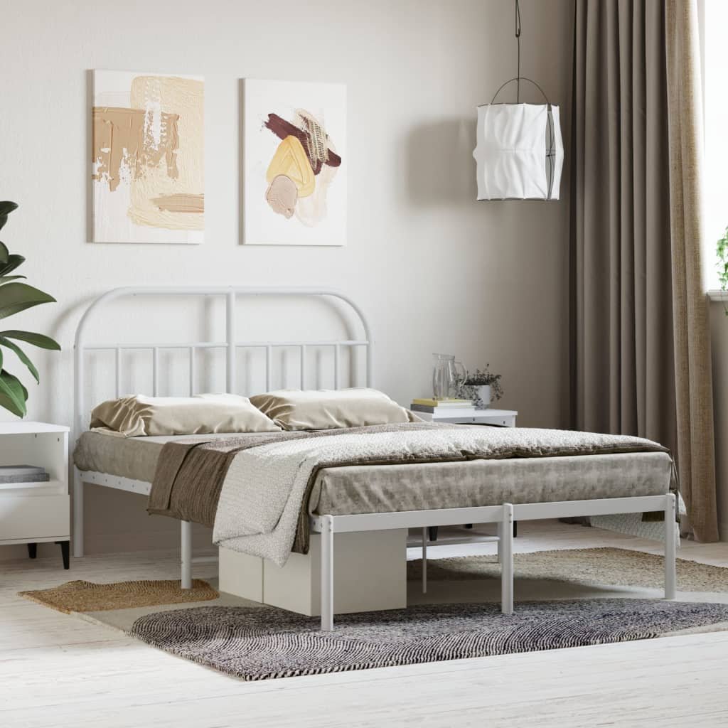 Zdjęcia - Pozostałe meble VidaXL Metalowa rama łóżka z wezgłowiem, biała, 135x190 cm Lumarko! 