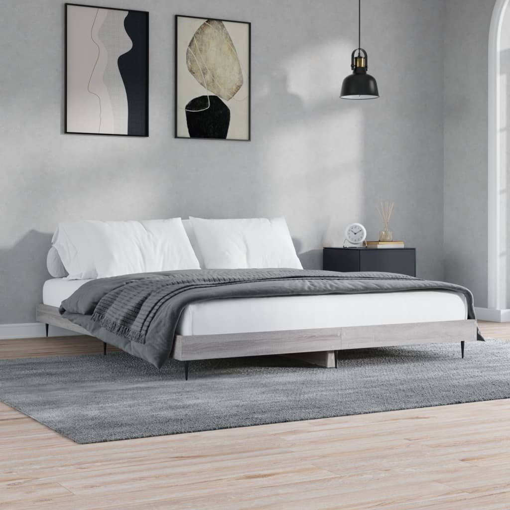 vidaXL Rama łóżka, szary dąb sonoma, 160x200cm materiał drewnopochodny