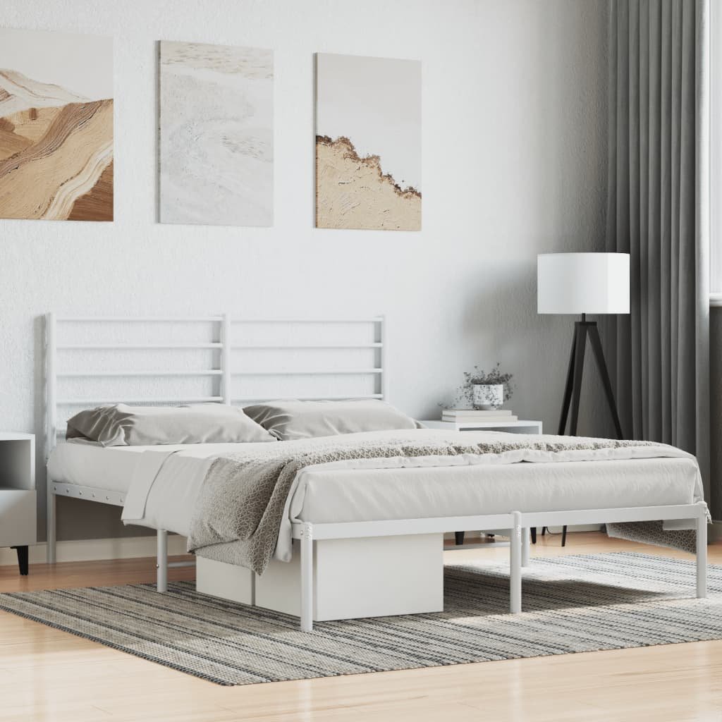 vidaXL Metalowa rama łóżka z wezgłowiem, biała, 140x190 cm