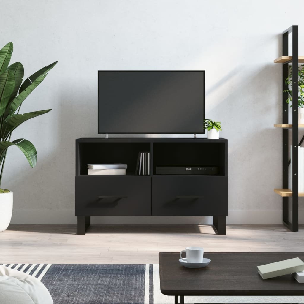 vidaXL Szafka pod TV, czarna, 80x36x50 cm, materiał drewnopochodny