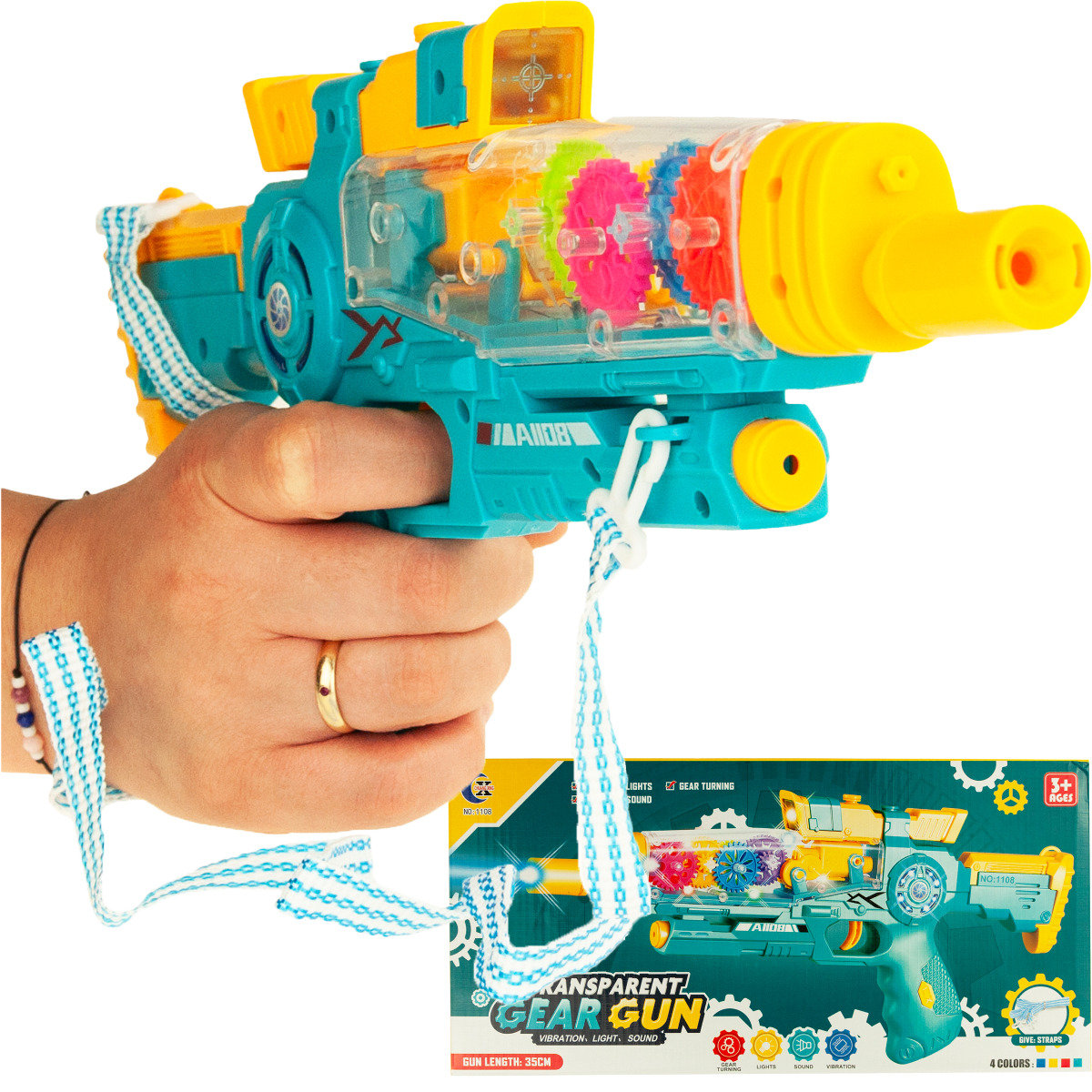 Pistolet Przezroczysty Led Wibracyjny Efekty Świetlne Gear Trybiki Zębatki