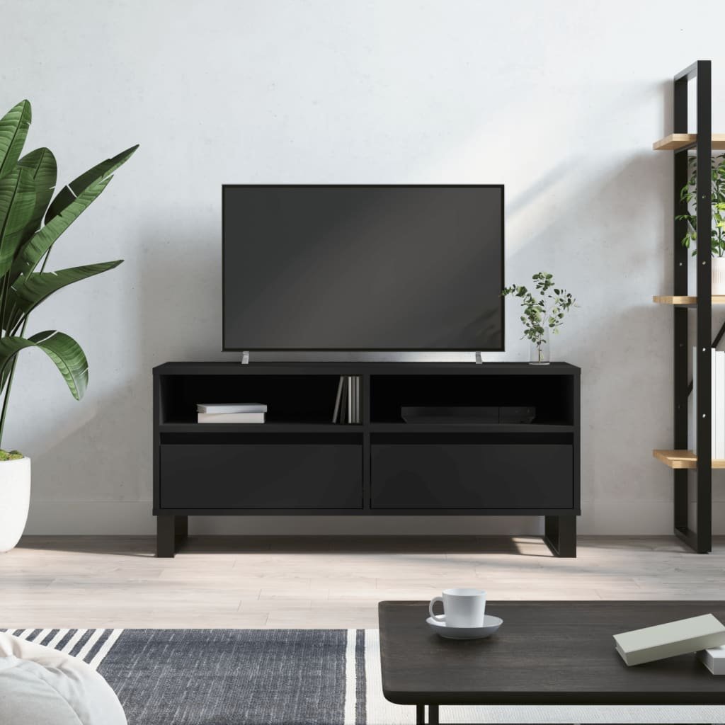 vidaXL Szafka pod TV, czarna, 100x34,5x44,5cm, materiał drewnopochodny