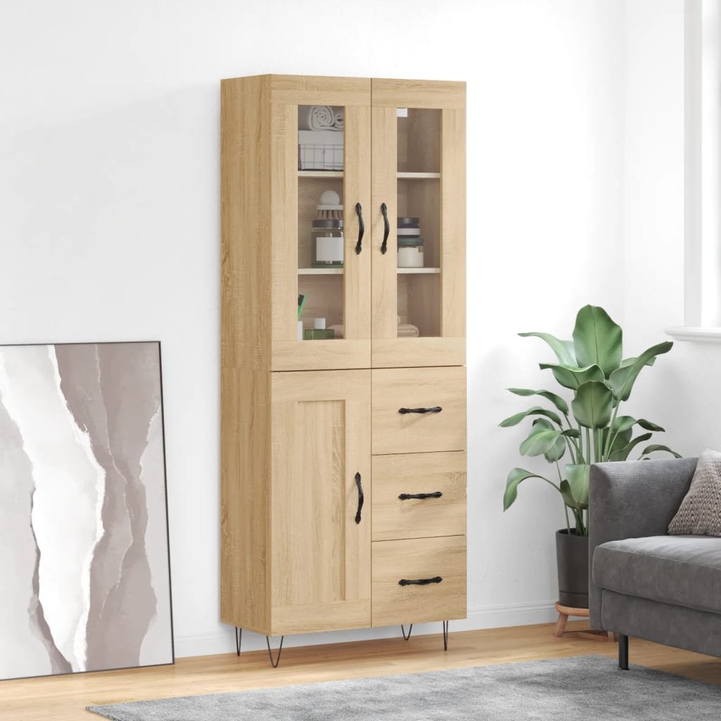 vidaXL Witrynka, dąb sonoma, 69,5x34x180 cm, materiał drewnopochodny