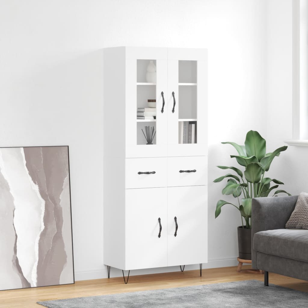 vidaXL Witrynka, biała, 69,5x34x180 cm, materiał drewnopochodny
