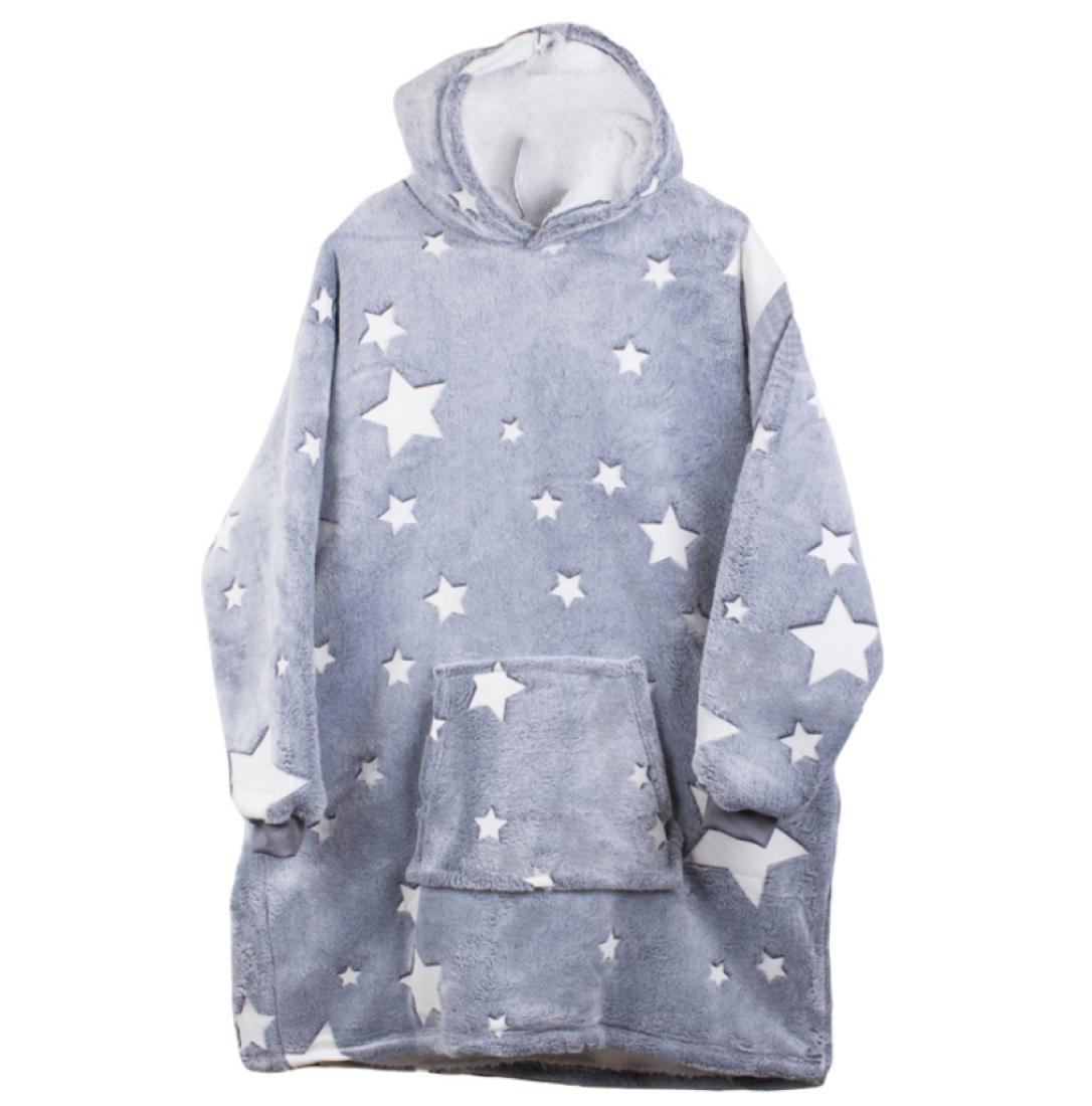 Ciepła Bluza Koc Oversize Szare Gwiazdy Świecąca