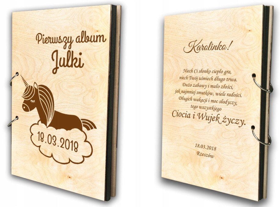 DREWNIANY ALBUM CHRZEST ROCZEK URODZINY PREZENT