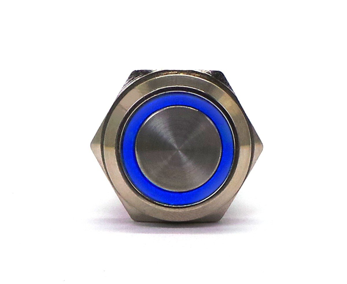 Włącznik On/Off, Przycisk zatrzaskowy LED 18mm Niebieski 12V