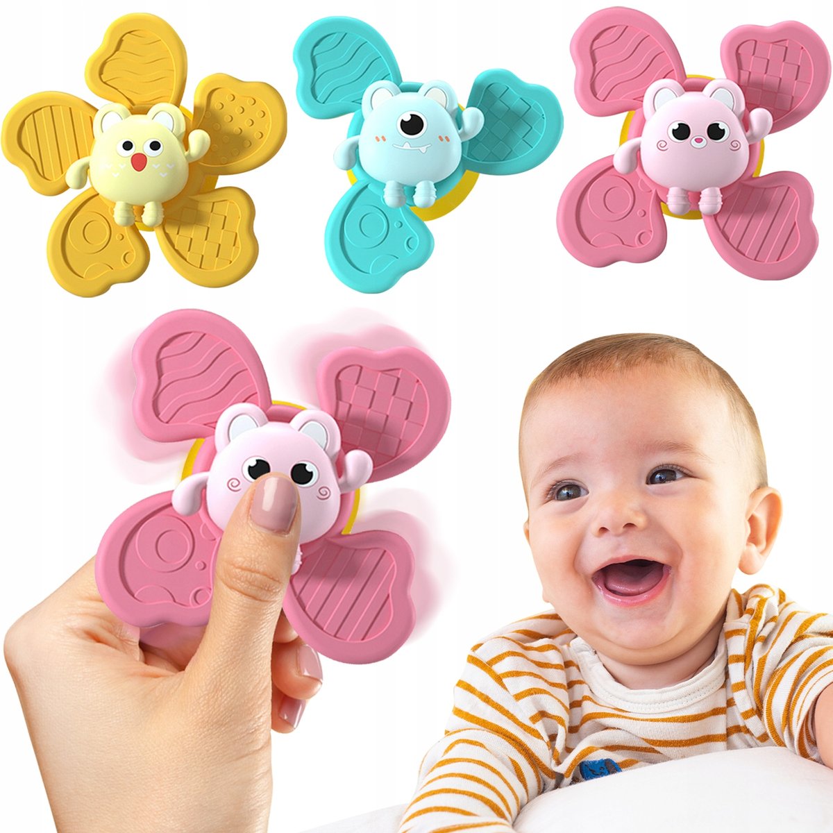 3X Fidget spinner ZABAWKA DO KĄPIELI sensoryczna z przyssawką GRZECHOTKA J001