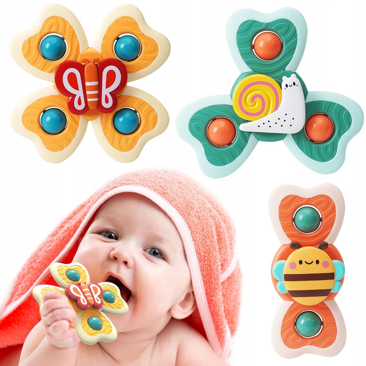 3X Fidget spinner ZABAWKA DO KĄPIELI sensoryczna z przyssawką GRZECHOTKA B001