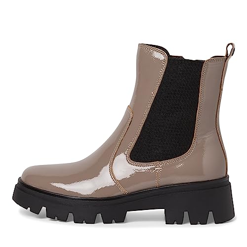 Tamaris Comfort Damskie buty 8-85415-41, skórzane, Comfort Fit, wymienna wkładka, buty wsuwane, buty na co dzień, kozaki Chelsea, Taupe Patent, 42 EU Weit