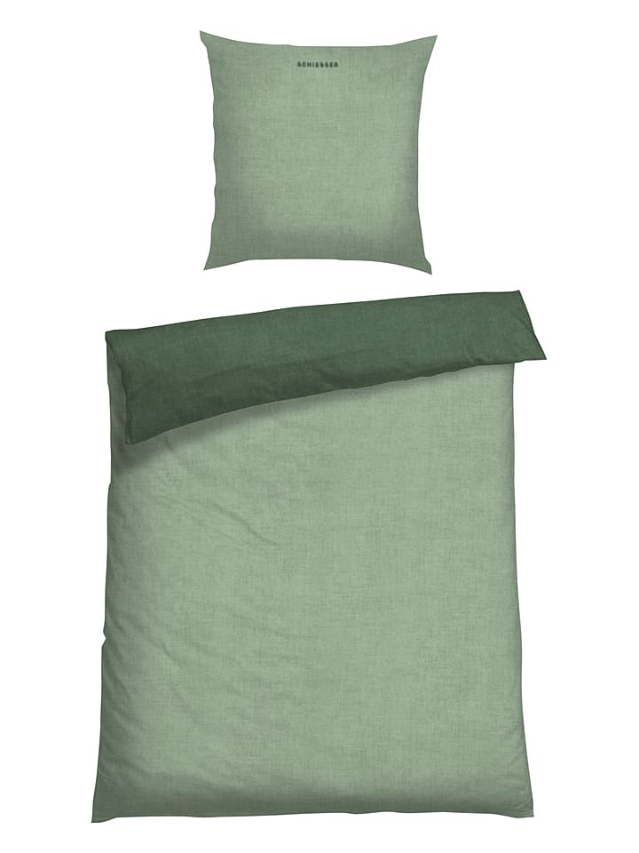 Schiesser Komplet pościeli flanelowej w kolorze zielonym