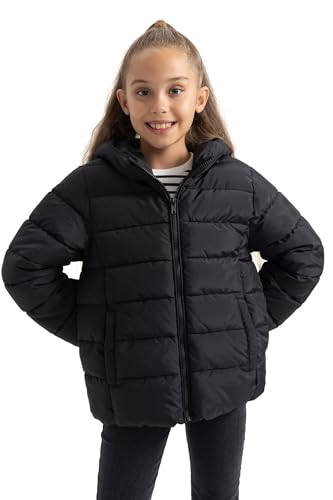 DeFacto Girl's Outer Wear Mont, czarny, 8-9 Lat