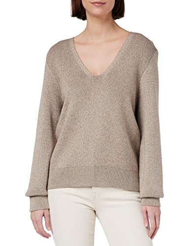 Vila Damski sweter z dzianiny Viril Multi V-Neck L/S Knit Top Noos, Orzech włoski/szczegóły: naturalny melanż, XXL