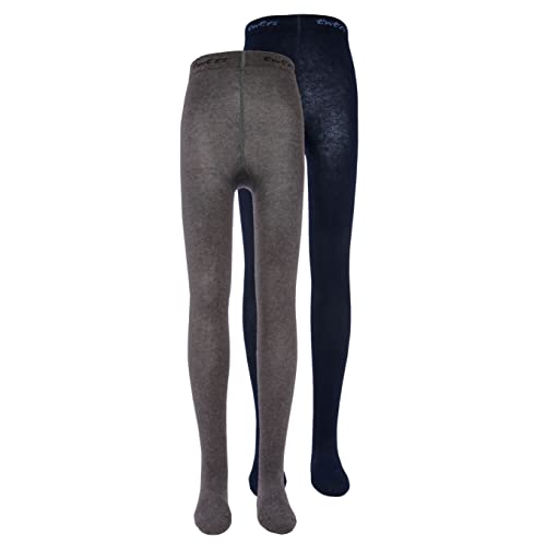 Ewers Rajstopy dla niemowląt i dzieci, jednokolorowe, dwupak, rajstopy z bawełny dla dziewczynek w jednolitym kolorze, bawełna ekologiczna, certyfikat GOTS, Made in Europe, granatowy/szary., 122 cm