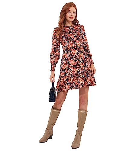 Joe Browns Damska jesienna sukienka mini w kwiaty, satynowa, wielokolorowa, 8, multi, 34