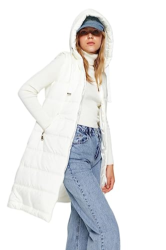 Trendyol Damska kamizelka oversize z okrągłym dekoltem i pufferem, tkana kamizelka, Ecru, M