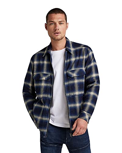 G-STAR RAW, Męska koszula z zamkiem błyskawicznym w kratkę Regular, Mehrfarbig (Rinsed Kuro Check C528-c758), L