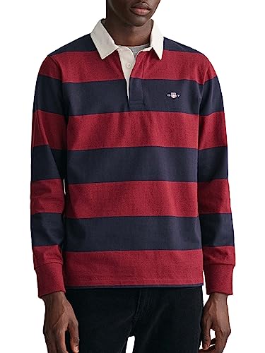 GANT Męski T-Shirt Reg Shield Barstripe Heavy Rugger, Plumped Red, M