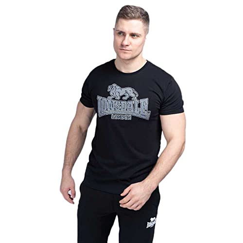 Lonsdale Męski T-shirt Yettington, czarny/biały/szary, L