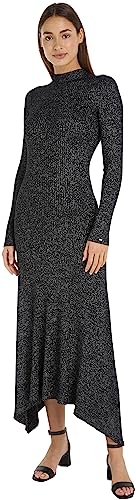 Tommy Hilfiger Lurex F&F Mock-NK MIDI sukienka czarna, Czarny, XS