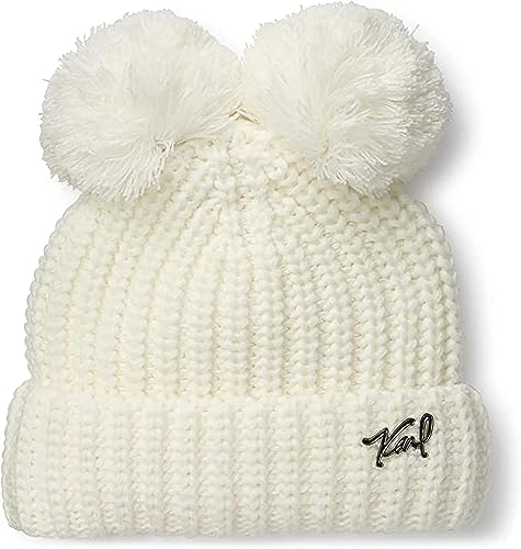 KARL LAGERFELD Paris Przytulna czapka damska na zimną pogodę, kolor kości słoniowej, rozmiar uniwersalny, kolor kości słoniowej, kość słoniowa, jeden rozmiar