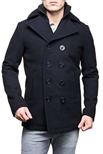 Schott NYC Męski płaszcz z długim rękawem Cyclone 2 Peacoat Reefer, Czarny, XL
