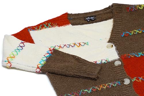 Fenia Damski sweter jednorzędowy z dekoltem w serek i kolorową dzianiną, wielokolorowy, rozmiar XS/S, wielokolorowa, XS