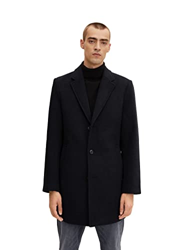 TOM TAILOR Męskie płaszcz wełniany 1032502, 24258 - Navy Blue Structure, L