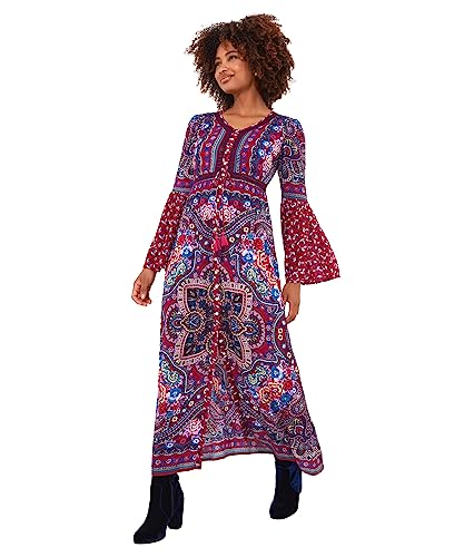 Joe Browns Damska sukienka maxi z nadrukiem w stylu boho z guzikami, fioletowa, 16, Fioletowy, 42