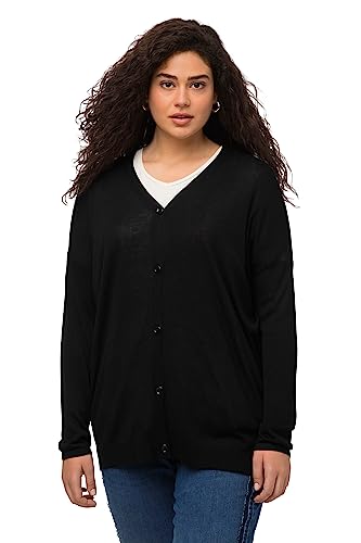 Ulla Popken Damska kurtka z dzianiny z guzikami, oversize, dekolt w serek, czarny, 46/48
