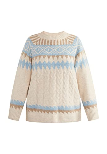 Jalene Damski sweter z dzianiny 15425016-JA03, beżowy brązowy niebieski, XL/XXL, beżowy, brązowy, niebieski, XL-XXL