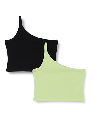 ONLY Women's ONLRIKKE ONE Shoulder Rib Tee 2-pak WVN Top, zielony/czarny, L