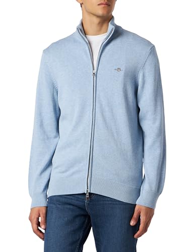 GANT Męski kardigan na co dzień bawełniany z zamkiem błyskawicznym, Lt Blue Melange, 3XL